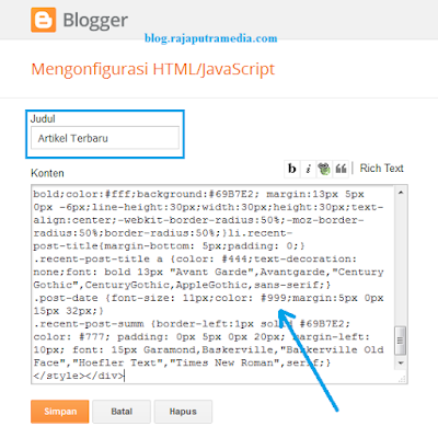 Membuat Widget Artikel Terbaru Blog