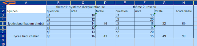 Sélection feuille de calcul Excel