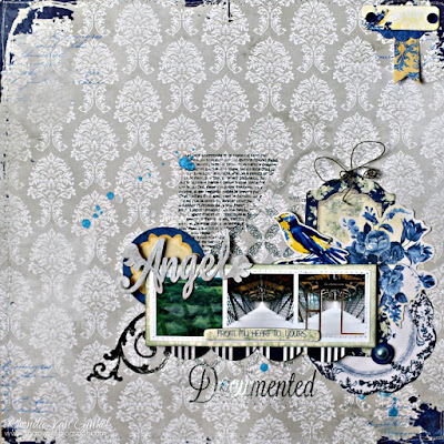 Angel Documented Mixed Media Scrapbook Page featuring Genevieve Collection and Celebrate Laser Chipboard by BoBunny designed by Rhonda Van Ginkel