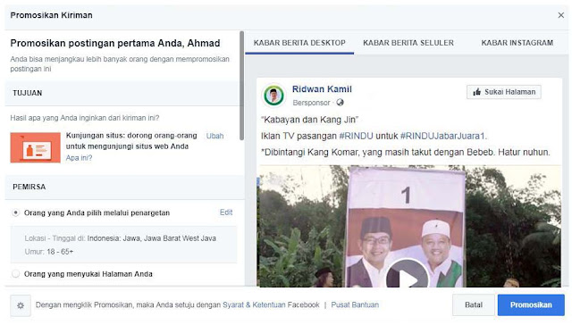 Ada Facebook Ads Dibalik Kemenangan Ridwan Kamil