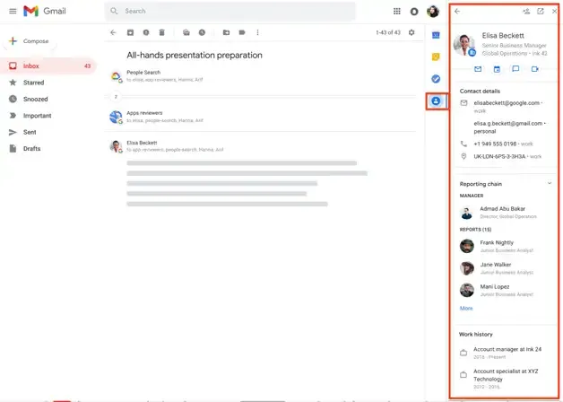 يحصل Gmail على لوحة جانبية لجهات الإتصال
