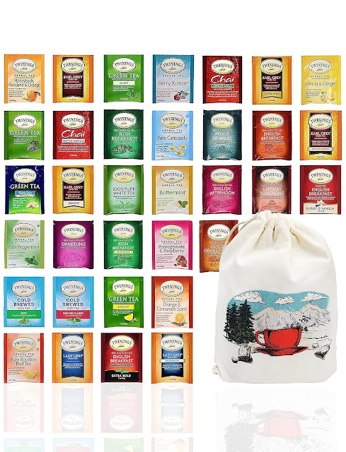 Twinings Tea Bags Sampler Assortment Gift Comes with Cotton Pouch Bag (48 Count) 48 Flavors Gifts for Women Men Family