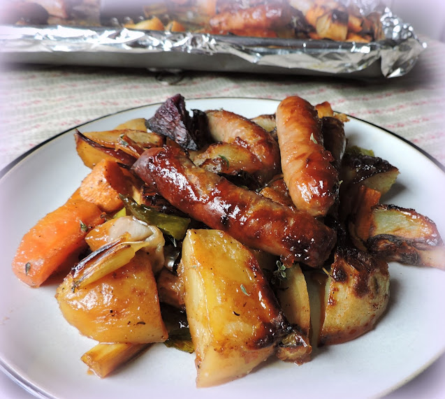 Sticky Sausage Tray Bake