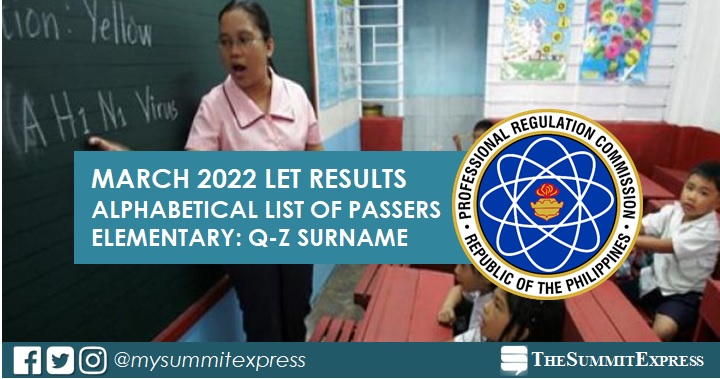 Q-Z Passers List: March 2022 LET Results Elementary