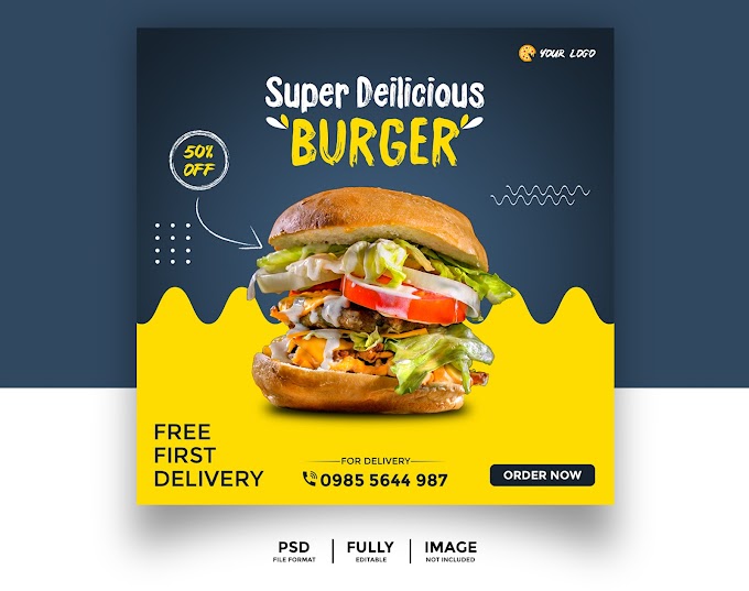 Social Media Food Banner, Burger, Delicious Food.