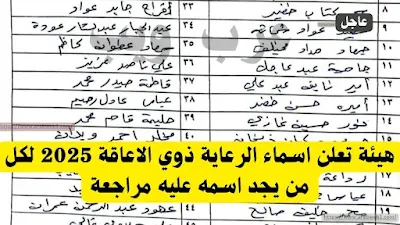 هيئة تعلن اسماء الرعاية ذوي الاعاقة 2025 لكل من يجد اسمه عليه مراجعة