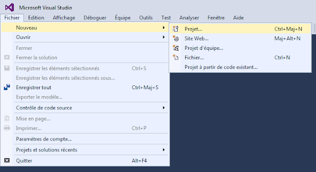 Visual Studio 2015 Community - Fichier->Nouveau->Projet