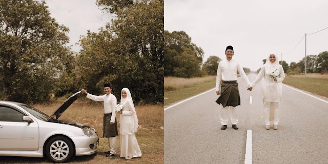 Pasangan Pengantin Hasilkan ‘Photoshoot’ Kreatif Ini Selepas Kereta Rosak Di Tepi Jalan