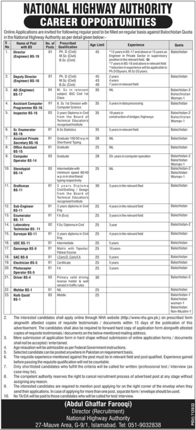 Jobs in National Highway Authority NHA