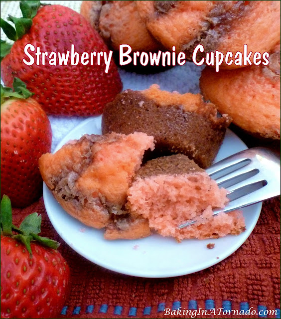 Strawberry Brownie Cupcakes | recipe developed by www.BakingInATornado.com | #recipe #dessert