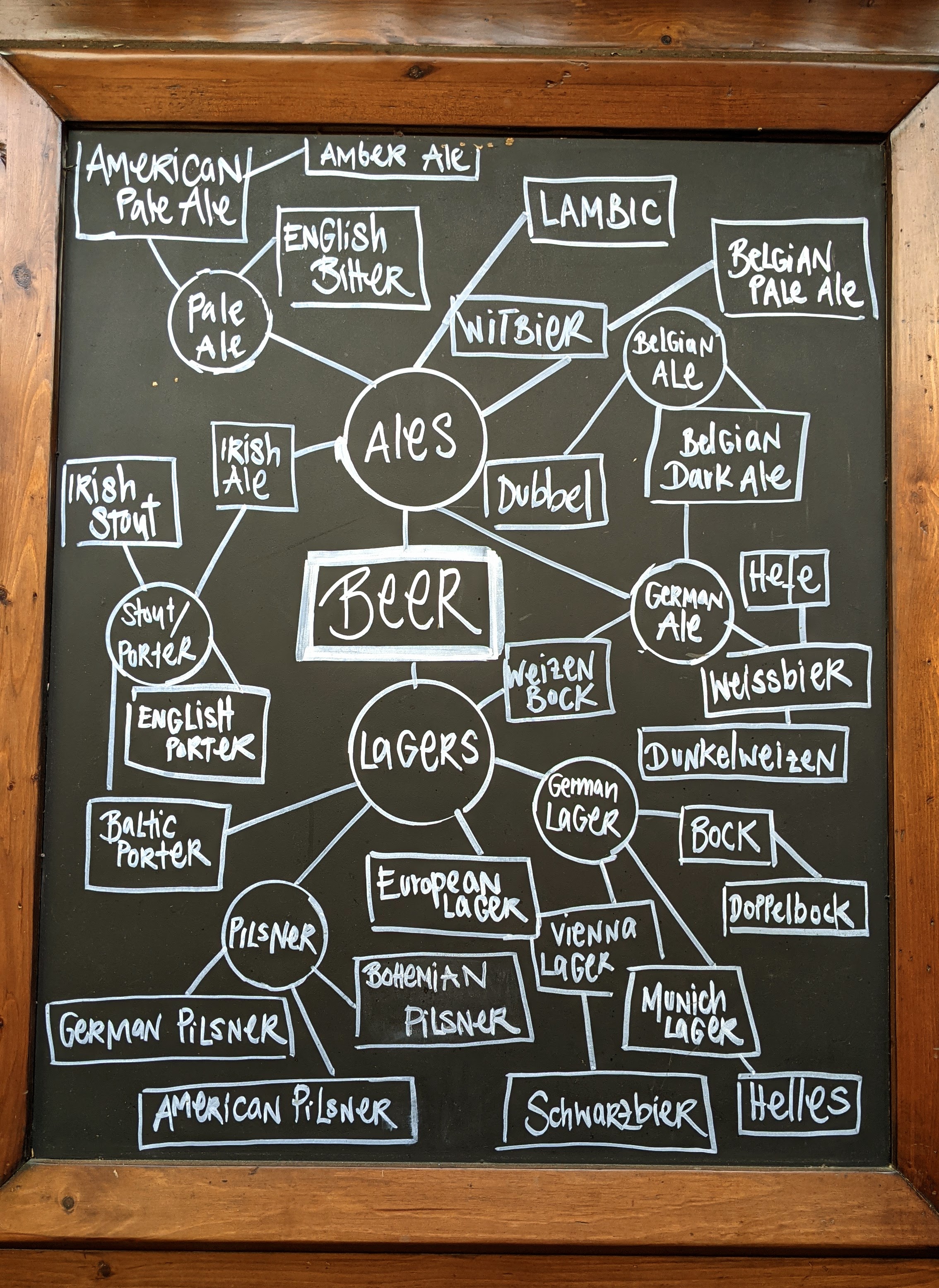 Beer family tree on a sign/poster in a Wellington pub