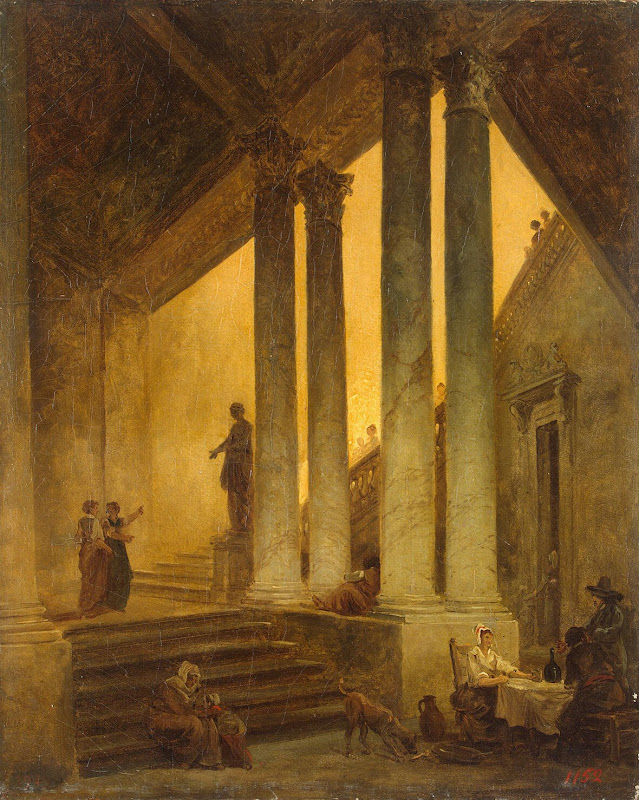 Staircase with Columns by Hubert Robert - Architecture, Interiors paintings from Hermitage Museum