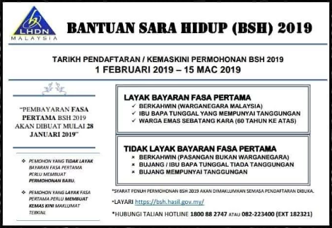 Tarikh Kemaskini Jadual Pembayaran Fasa 1 Bantuan Sara Hidup Bsh 2019 Ejawatankini Com