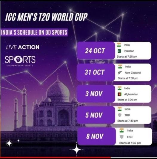 DD Sports telecasting ICC WorldCup T20I as FTA