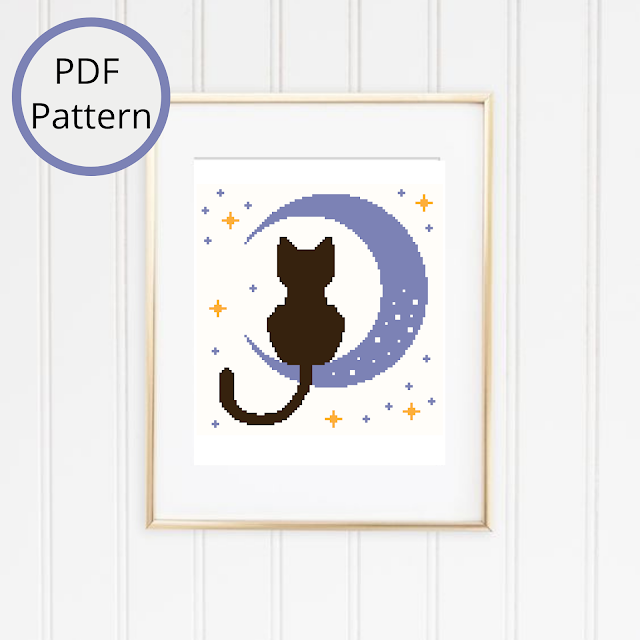 Moonlight cat cross stitch pattern
