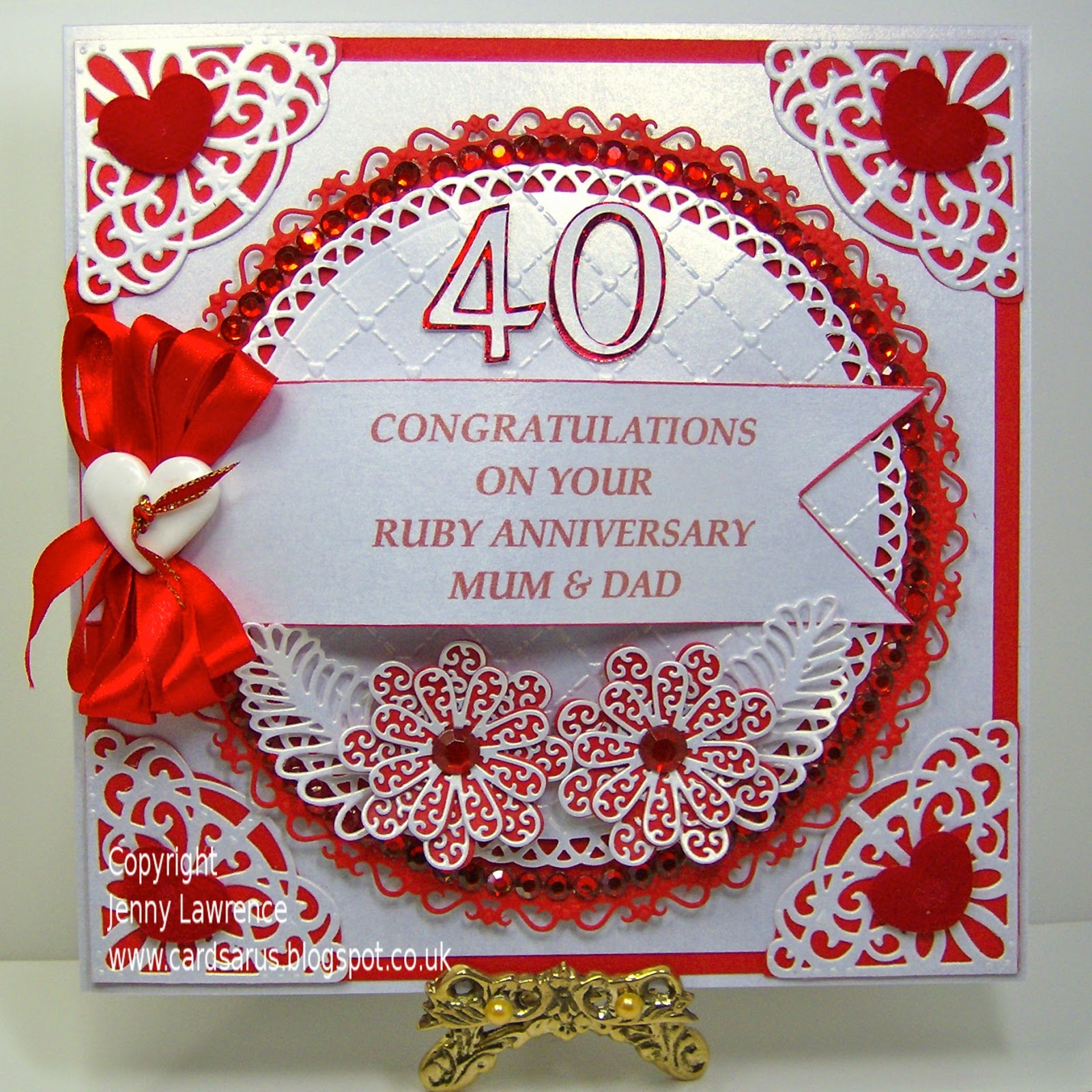 CARDSARUS RUBY  WEDDING  ANNIVERSARY  CARD  AND BAG