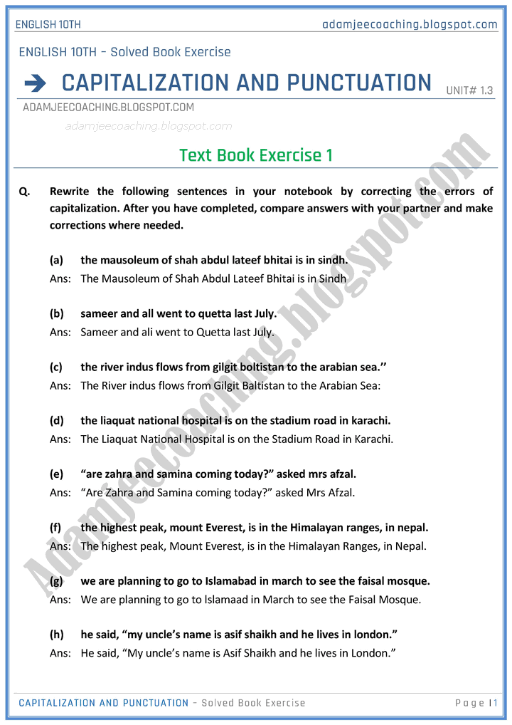 capitalization-and-punctuation-solved-book-exercise-english-10th