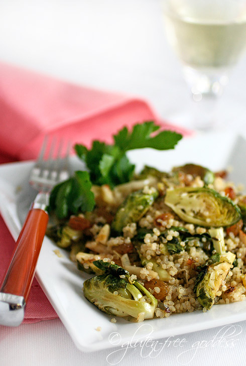 Gluten free spring side dish of quinoa with Brussels sprouts