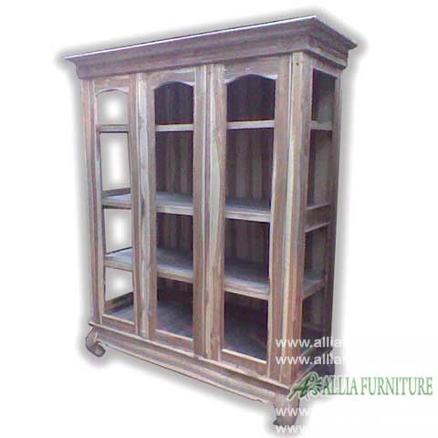  Lemari  buku kayu jati  3 pintu full  kaca Allia Furniture