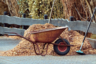 Wheelbarrow of mulch