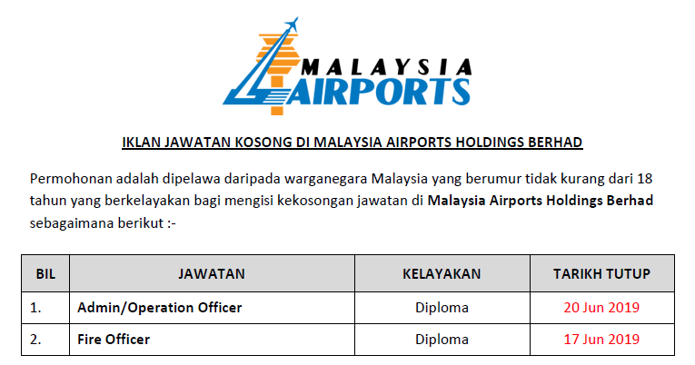 Jawatan Kosong di Malaysia Airports Holdings Berhad