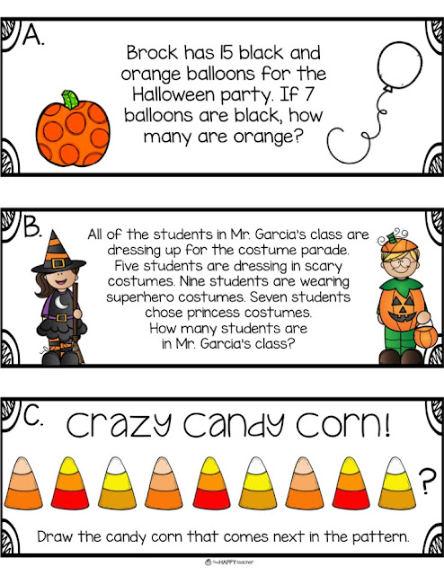 Halloween math activities for the month of October. These are perfect for Kindergarten, 1st grade, and 2nd grade.