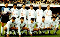 ALBACETE BALOMPIÉ S. A. D. - Albacete, España - Temporada 1991-92 - Conejo, Zalazar, Coco, Antonio, Sotero y Geli; Urzaiz, Menéndez, Corbalán, Chesa y Oliete - 7º clasificado en la Liga de 1ª División con Benito Floro de entrenador