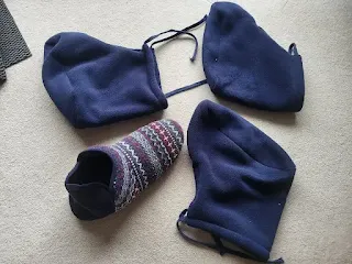 Foot Cast Socks, designed for foot casts but great for people with cold feet, pictured with a slipper for sizing