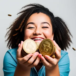 Image of a person gleefully tossing a handful of coins into the air