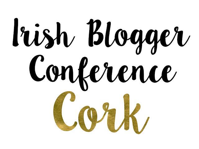 Black text reading "Irish Blogger Conference" Gold foiled text reading "Cork"