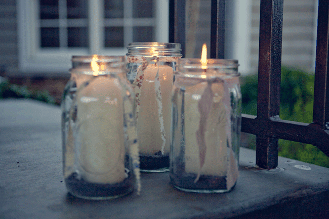 a close up of some ball jar lighting LOVE that 