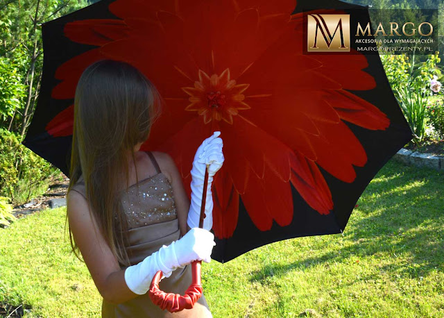 Ekskluzywna parasolka włoskiej marki IL MARCHESATO czerwona dalia