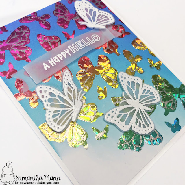 A Butterfly Hello by Samantha Mann | Butterflies Stencil Set, Monarchs Stamp Set and Banner Trio Die Set by Newton's Nook Designs #newtonsnook