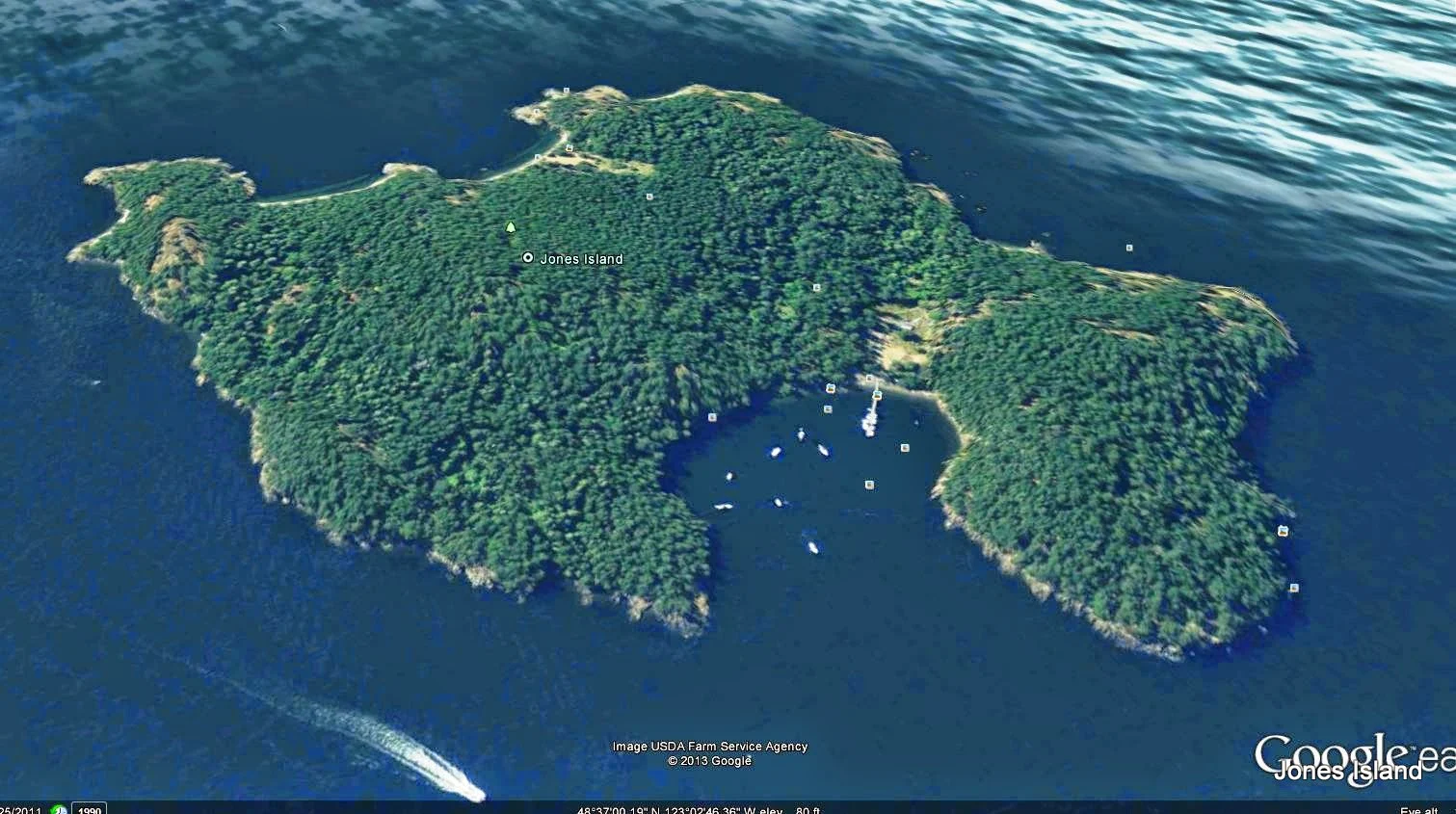 Jones Island  satellite view in thjew San Juans