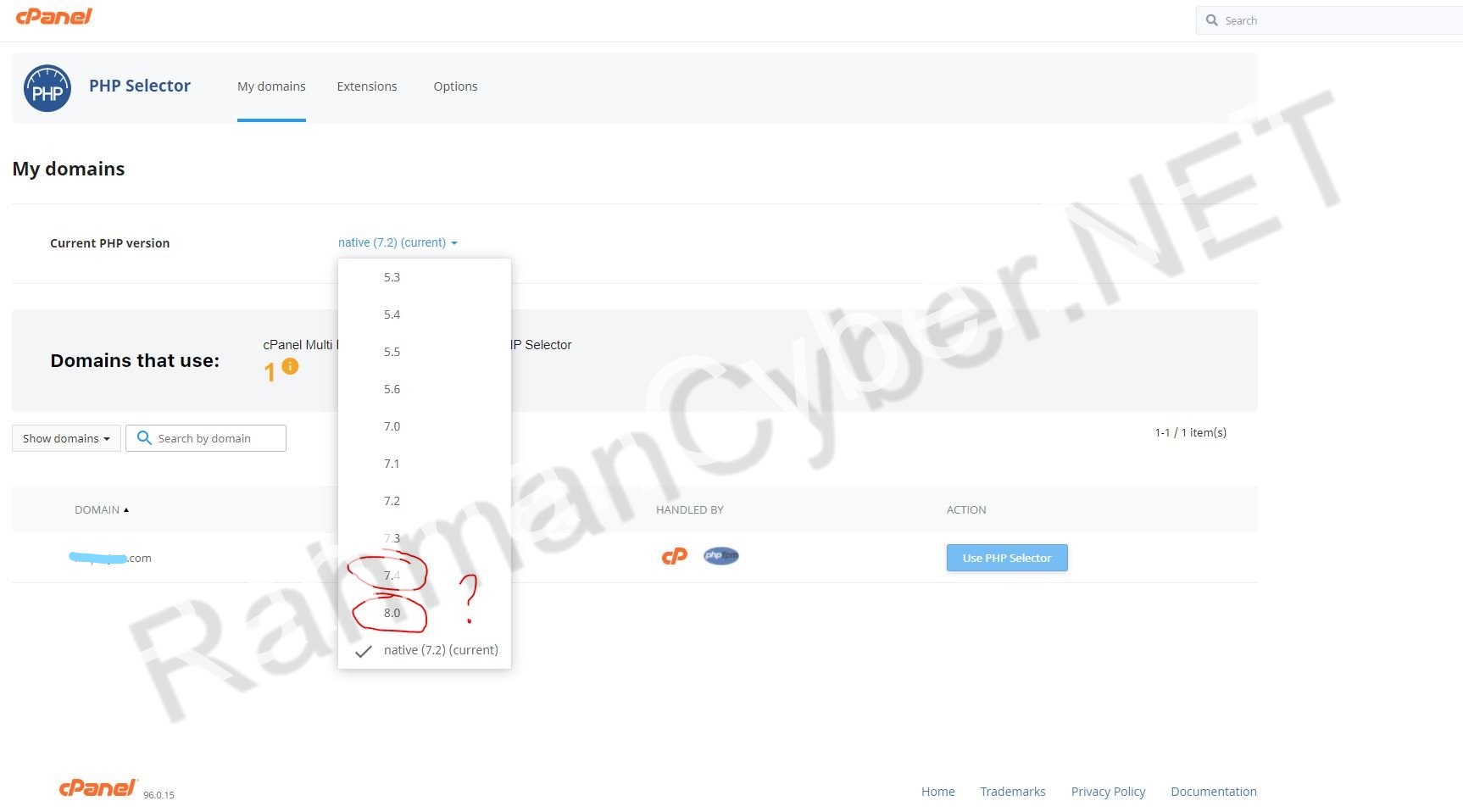 Pilih php versi yang mau di set di cPanel