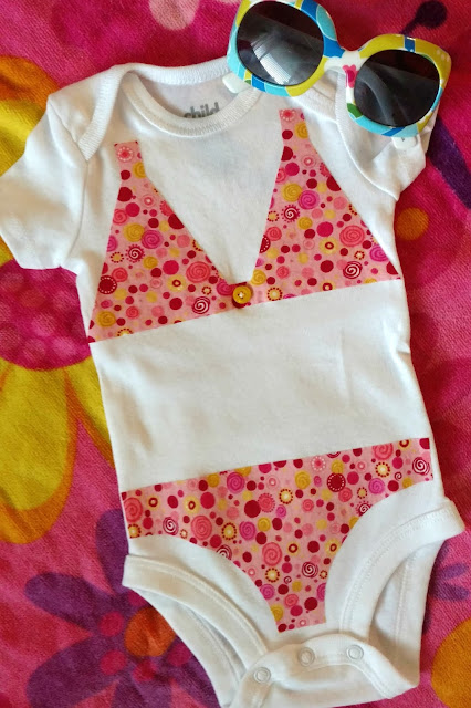 Oh my gosh, this is so cute!  This bikini baby onesie would be perfect as a baby gift.  So quick and simple!