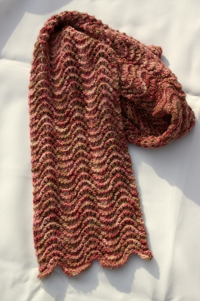 Scarf Waves, Old Shale Pink Handknit Scarf