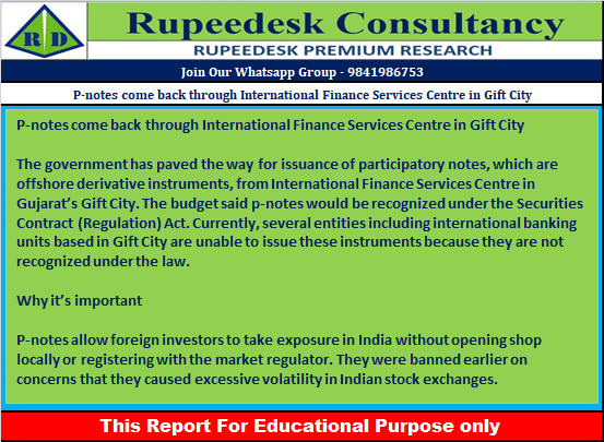P-notes come back through International Finance Services Centre in Gift City - Rupeedesk Reports - 02.02.2023