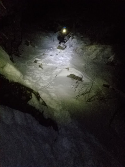 Nighttime Winter ascent of the Watcher, Franconia Notch State Park