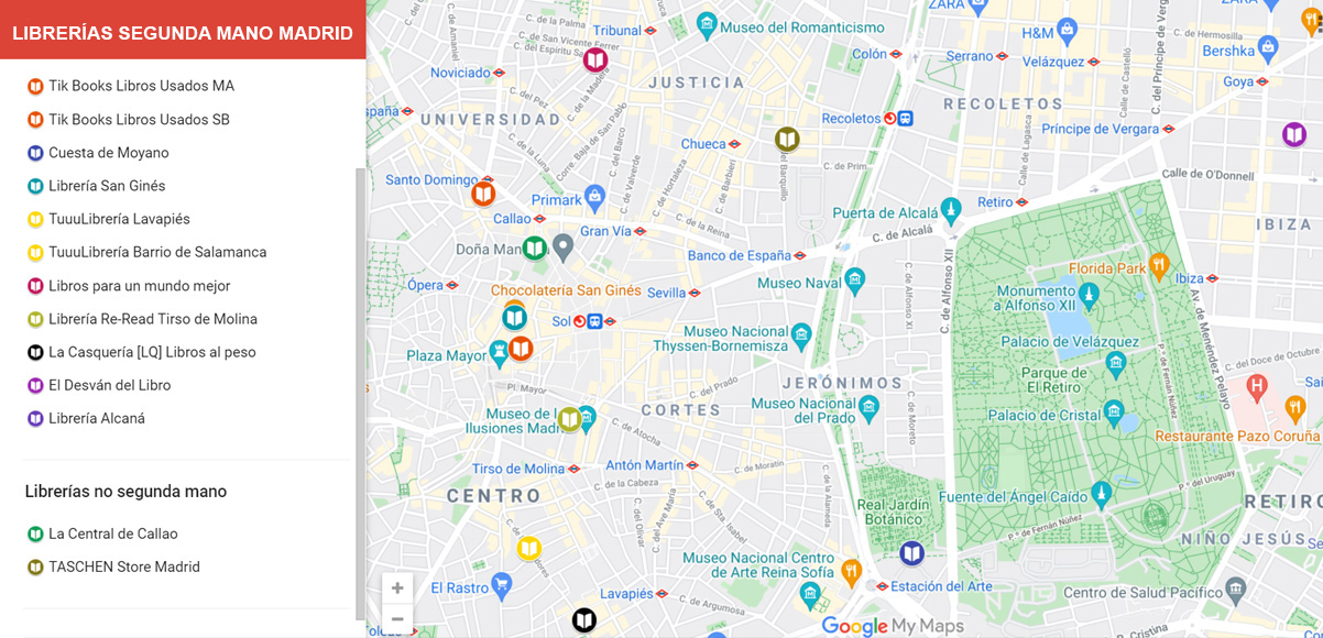 Madrid librerías segunda mano mapa