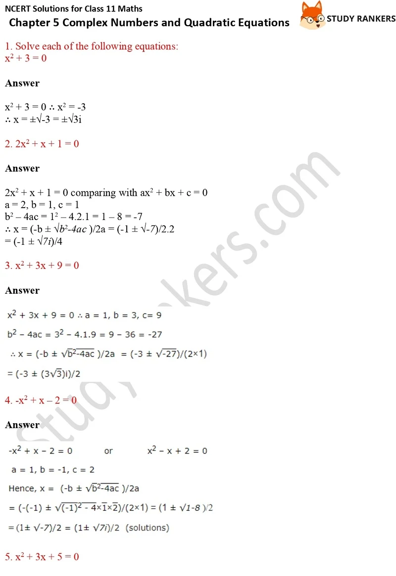 NCERT Solutions for Class 11 Maths Chapter 5 Complex Numbers and Quadratic Equations 7