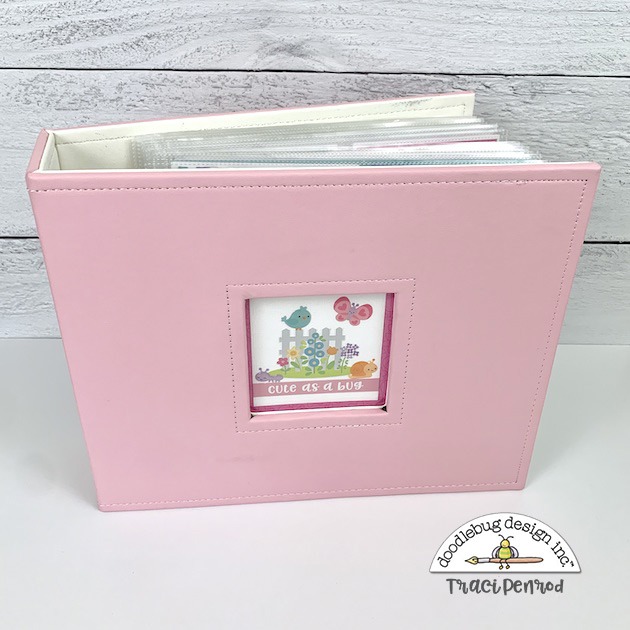 8x8 pink scrapbook album with spring page layouts by Artsy Albums