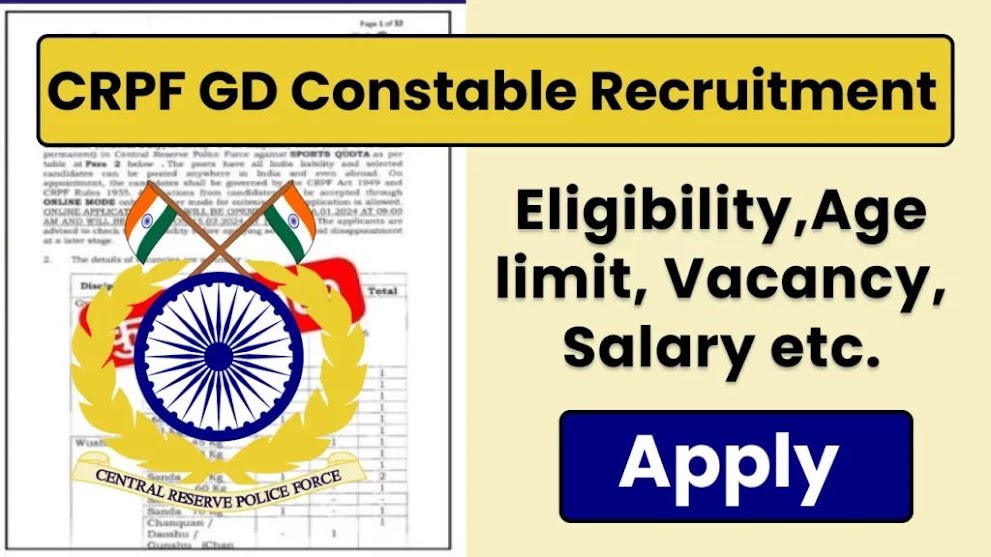 Central Reserve Police Force Constable GD Bharti 2024 Notification Out For 3300 Post Vacancy