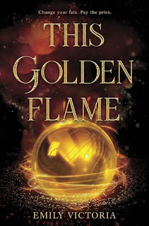 [Image: The cover of  This Golden Flame. A spinning golden orb shedding tendrils and specks of light and reflecting either a room with a hanging bare lightbulb, or an outdoors space with a street lamp.]