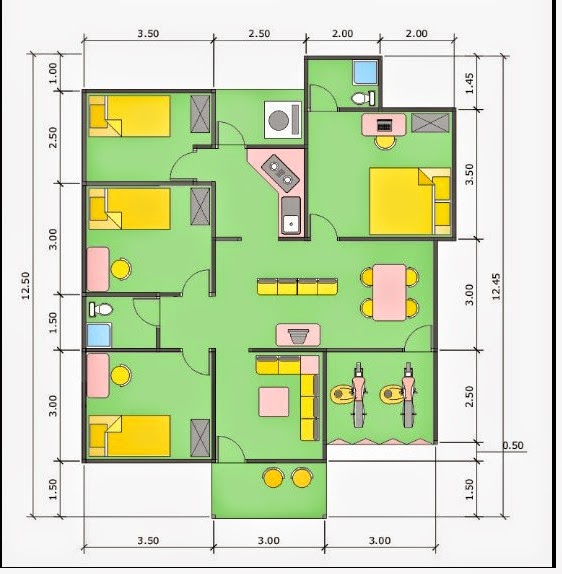 Sket Desain Rumah Minimalis Type 36 dengan 4 kamar Mas Yadi
