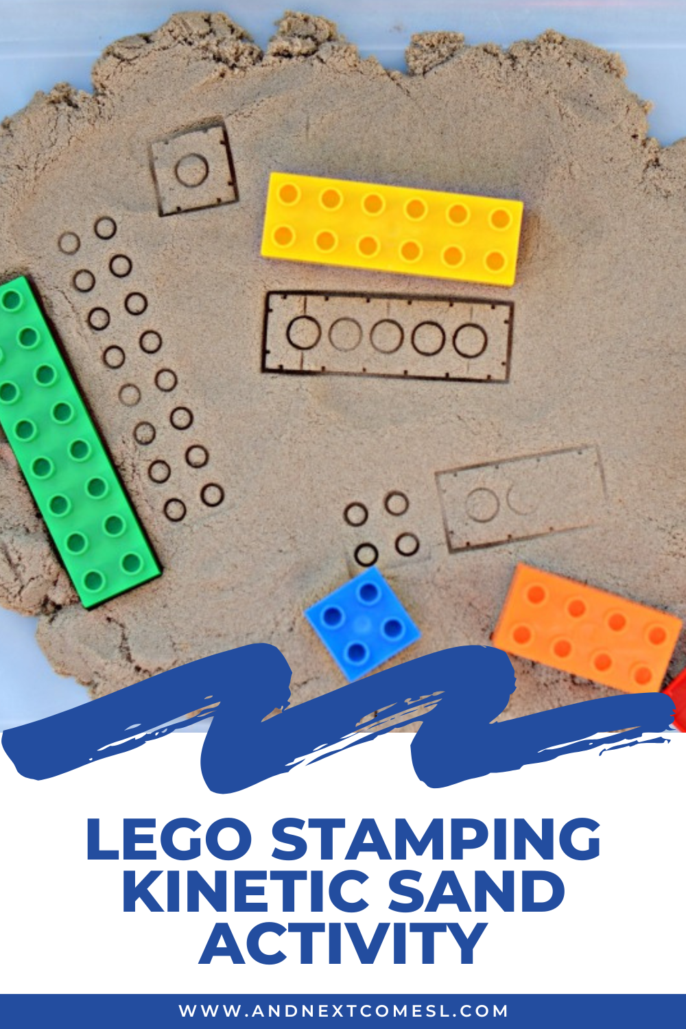 LEGO stamping kinetic sand activity for kids