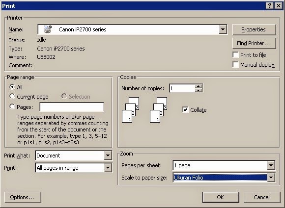 Setting Ukuran F4 di Printer Canon iP2770