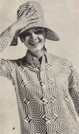 Op' Art 1966 shirt blouse hat 60s 1960 mod red white Optical Prisunic 