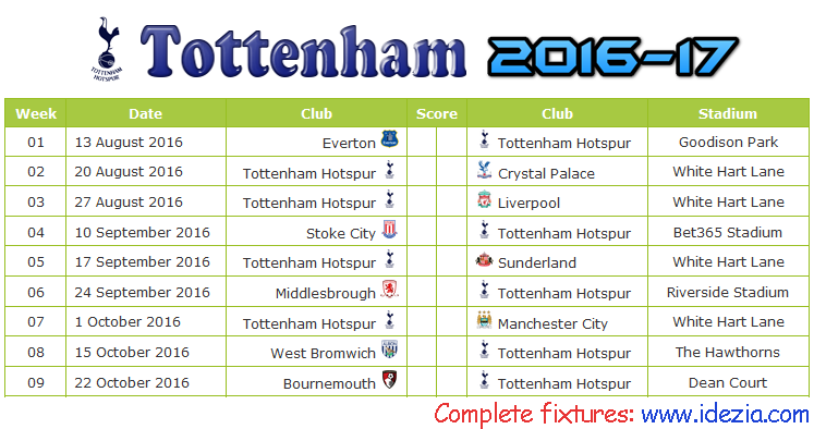 Download Jadwal Tottenham Hotspur 2016-2017 File JPG - Download Kalender Lengkap Pertandingan Tottenham Hotspur 2016-2017 File JPG - Download Tottenham Hotspur Schedule Full Fixture File JPG - Schedule with Score Coloumn