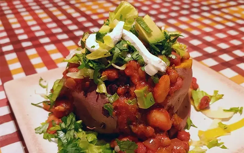 Chili Stuffed Sweet Potato